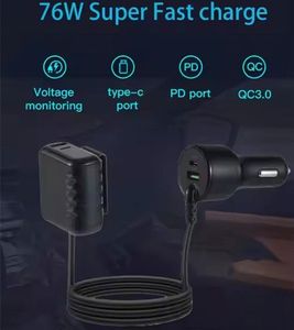 76W Car Charger <b>USB</b> C PD QC3.0 <b>Extension</b> Cord <b>Cable</b> Car Charger <b>Usb</b> Passenger Car Rear Charger - Product Image 5