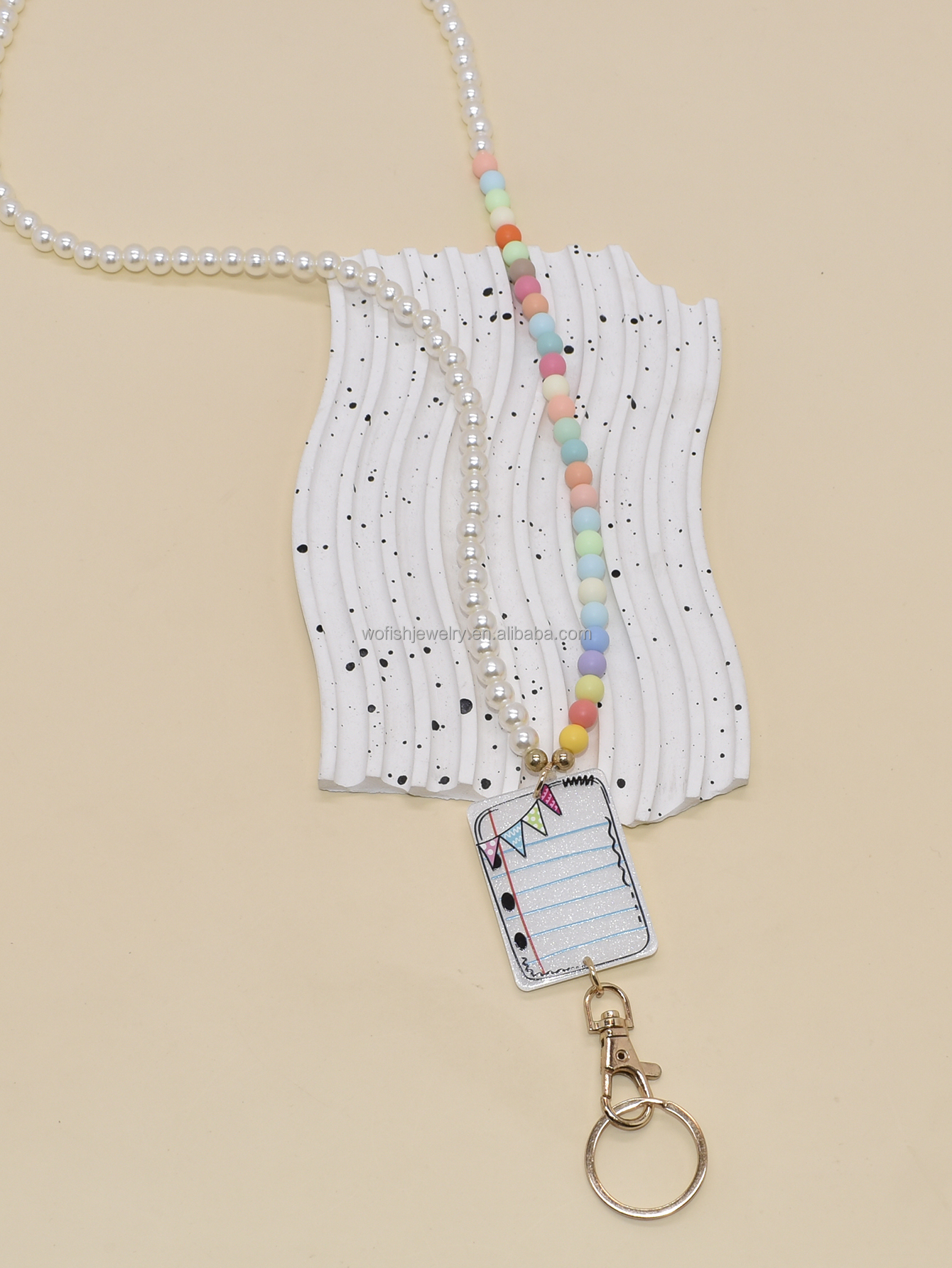Customized New ID Badge Lanyard Wooden Beaded Lanyard Teacher Lanyard Gift