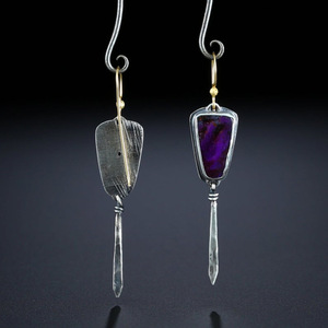 Tibetan <b>Silver</b> Amethyst Drop Earrings Vintage <b>Sword</b> Shape Bezel Setting Women's Fashion Jewelry Gold Plated Earrings - Product Image 5