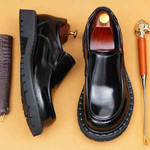 <b>Mens</b> Business Dress Oxford Leather <b>Shoes</b> British Leather Grain Pointed Tip Breathable <b>Slip</b>-<b>On</b> High End Handmade Autumn Light - Product Image 5