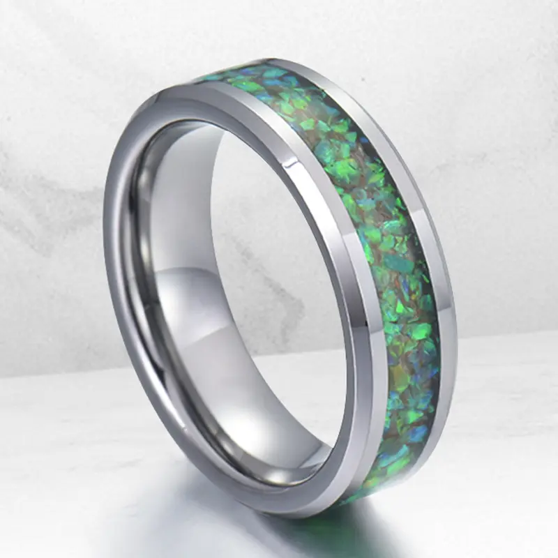 Poya anel de carboneto de tungstênio chanfrado, 8mm, polido, verde esmagado