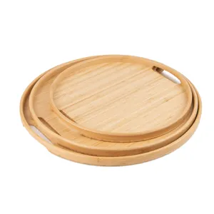 Natural Round Wood Tray For Home Kitchen Hotel 3 pcs Set of Bamboo Serving Tray For Food