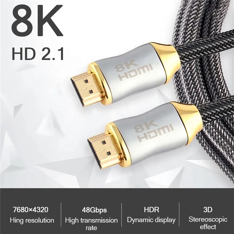 प्रमाणित hdmi 8k केबल 60Hz 4K 120Hz 48Gbps 1M 2M 3M उच्च संकल्प HDTV HDMI केबल 2.1