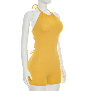 Viviblook D26RP181 Combinaison décontractée une pièce sexy sans manches à rayures unies et dos nu pour femme - Product Image 6