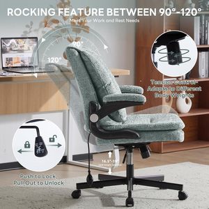 Criss Cross Legged Office <b>Chair</b> with Flip-Up <b>Back</b>&Dynamic Airbag Lumbar <b>Support</b>, Wide Seat Desk <b>Chair</b>, Flip-Up Arms with Wheels - Product Image 5
