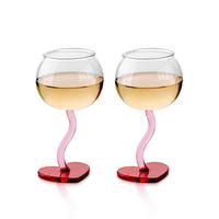 Herzförmige Weingläser mit Rosa Wellenförmigem Stiel Kristallklar Bleifrei 300-400ml Neuartige Ausführung mit Individuellem Logo für Hochzeit und Valentinstag