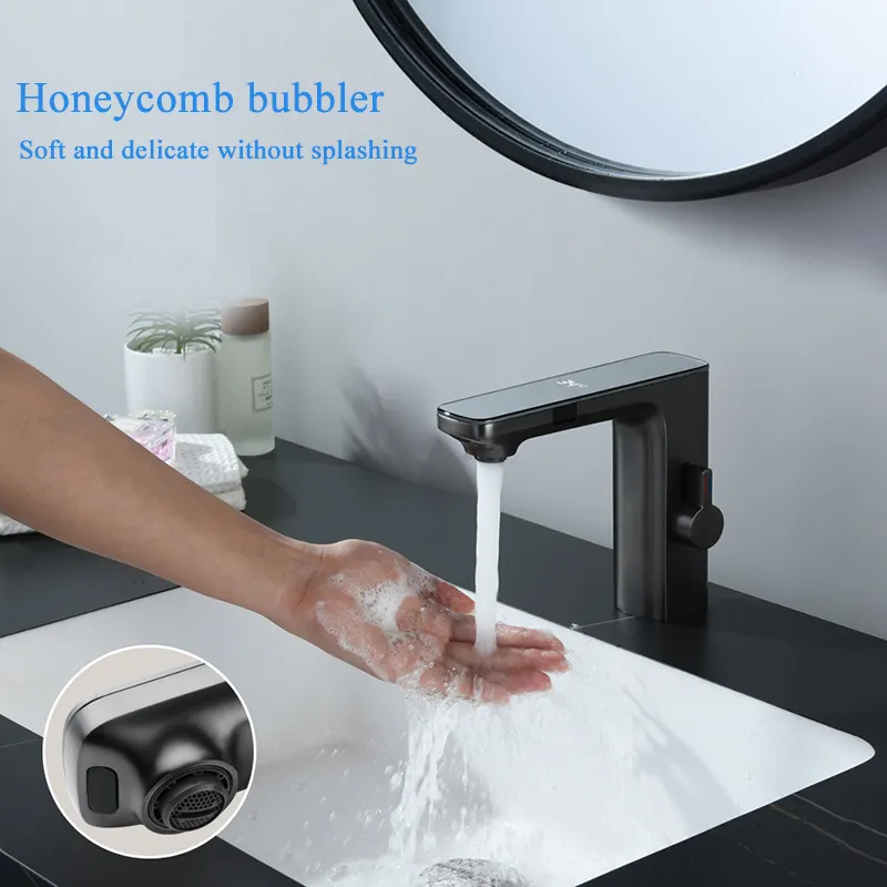 טמפ דיגיטלי תצוגת כיור מיקסר ברז חכם LCD דאול חיישן פליז אוטומטי Touchless אגן ברז כיור ברז לאמבטיה