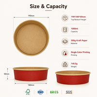 Bol en papier kraft jetable personnalisé de 1000 ml, 200 mm, 300 g/m², de qualité alimentaire, pour salade, avec logo personnalisé pour la vente à emporter