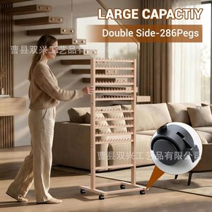 Soporte de madera para extensiones de cabello, de madera maciza, con múltiples niveles y ruedas para exhibir extensiones de cabello. - Product Image 4