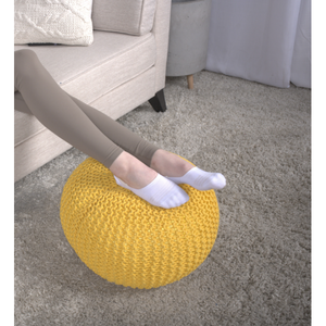 Pouf rond en coton tricoté jaune de 30 pouces de diamètre, pouf de sol, décoration de salon - Product Image 3
