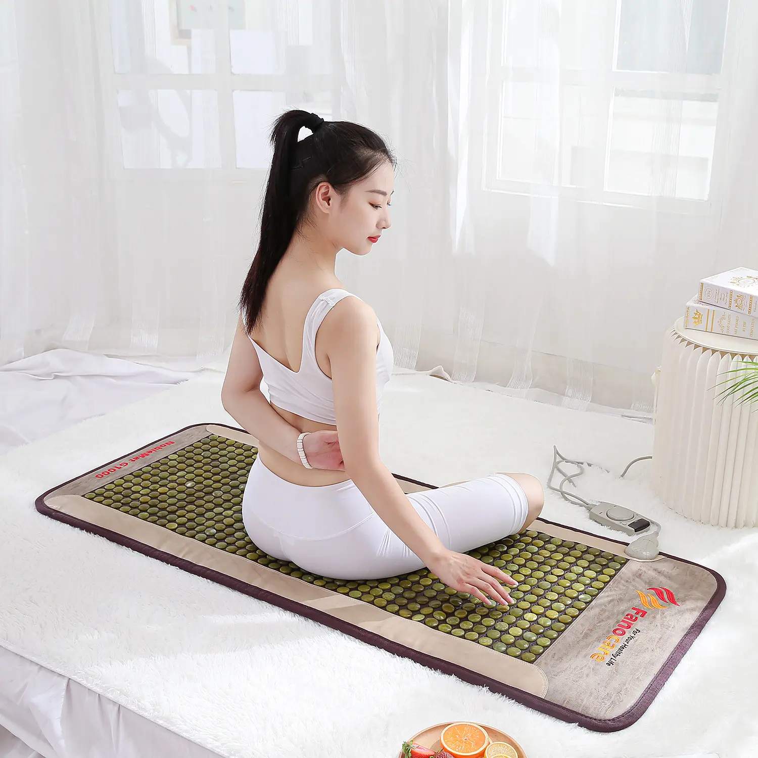 Colchão de iões negativos infravermelho distante Japão Jade para ioga e acupuntura, colchão de massagem turmalina aquecida