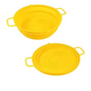 Hot Selling Bpa Gratis Herbruikbare Siliconen Air Friteuse Pot Liners Opvouwbare Siliconen Bakplaat Cake Pan Siliconen Potten Voor Lucht Friteuse