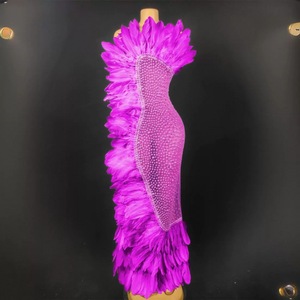 Sexy <strong>Red</strong> Crystal See Through Feathers Mermaid <strong>Dress</strong> Women Prom Long <strong>Dress</strong> Stage Costume Rhinestone Wedding Evening Party <strong>Dress</strong> - Product Image 3