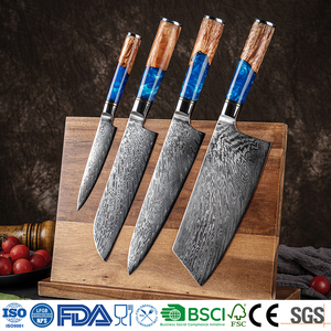Dao đầu bếp thép Damascus cán nhựa xanh cao cấp VG10 67 lớp thủ công, bộ dao MOQ - Product Image 3
