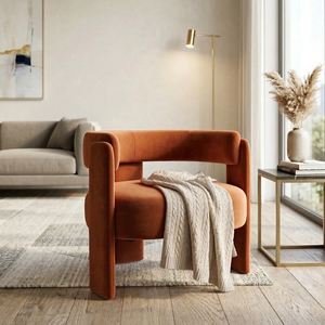Poltrona Moderna in Velluto Arancione, Sedia Singola Imbottita di <span class=keywords><strong>Design</strong></span> per <span class=keywords><strong>Soggiorno</strong></span>, Camera da Letto o Ufficio - Product Image 1