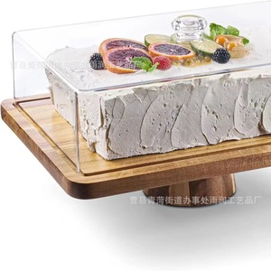 Plateau à gâteau en bois d'acacia, support à dessert en bois massif, plateau de présentation pour table - Product Image 1