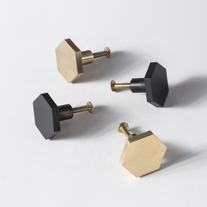 hexagon cabinet knob Furniture Aluminium Alloy Black and Brass hexagon Solid Brass drawer Cabinet Knobs