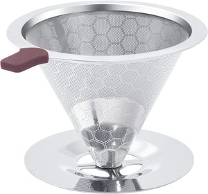 Filtre à café en acier inoxydable sans papier pour cafetière Cone Coffee Dripper avec tasse intégrée - Product Image 1