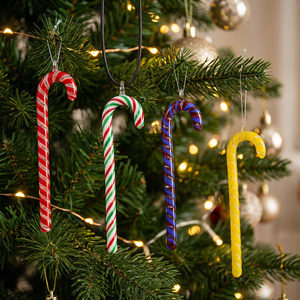Adornos Navideños de Cristal Hechos a Mano, Coloridos, Estilo Murano, con Forma de Bastón de Caramelo, Pequeños, para Decoración del Hogar y Fiestas - Product Image 1