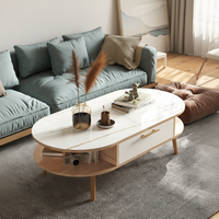 Ensemble de table basse ovale en bois massif pour salon, meuble TV mobile, motif en marbre, verre ou dalle de roche pour petit appartement