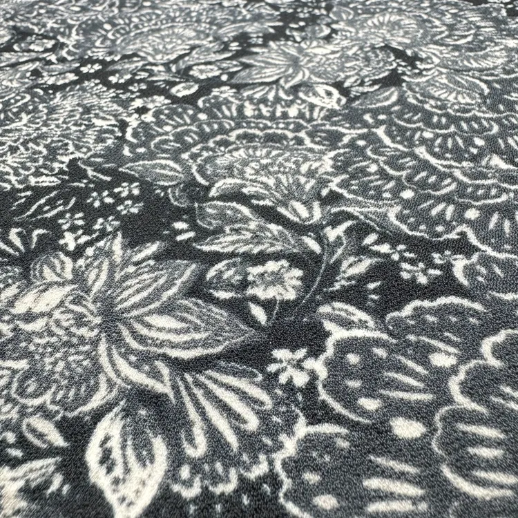 Best-selling 95% Polyester 5% Spandex Black And White Floral Printed Fabric Moss Crepe Fabric For Women's Clothing