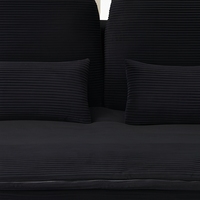 Sofá Cama Modular de Corduroy Negro con Manta Térmica para Asiento, Sofá Cama Convertible de 2 Plazas, Cama Plegable