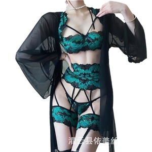 Manyu sexy lingerie women's new green peacock uniform seductive hot suspender set for bed without having to take it off for - Product Image 5