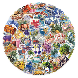 50 pièces/sac rétro <span class=keywords><strong>voyage</strong></span> PET autocollants Pack personnalisé étanche Journal dessin animé Transparent extérieur autocollant Scrapbook bricolage décalcomanie - Product Image 1