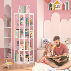 ชั้นวางหนังสือ MDF หมุนได้ 360 องศา แบบตั้งพื้น พกพาสะดวก สำหรับบ้าน/ออฟฟิศ พื้นที่แคบ 5 ชั้น - Product Image 2