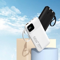 Power Bank Portabel dengan Kabel Terintegrasi, Pengisian Super Cepat, Tipis 10000mAh, Output 3 Port, Pengisian untuk iPhone iPad