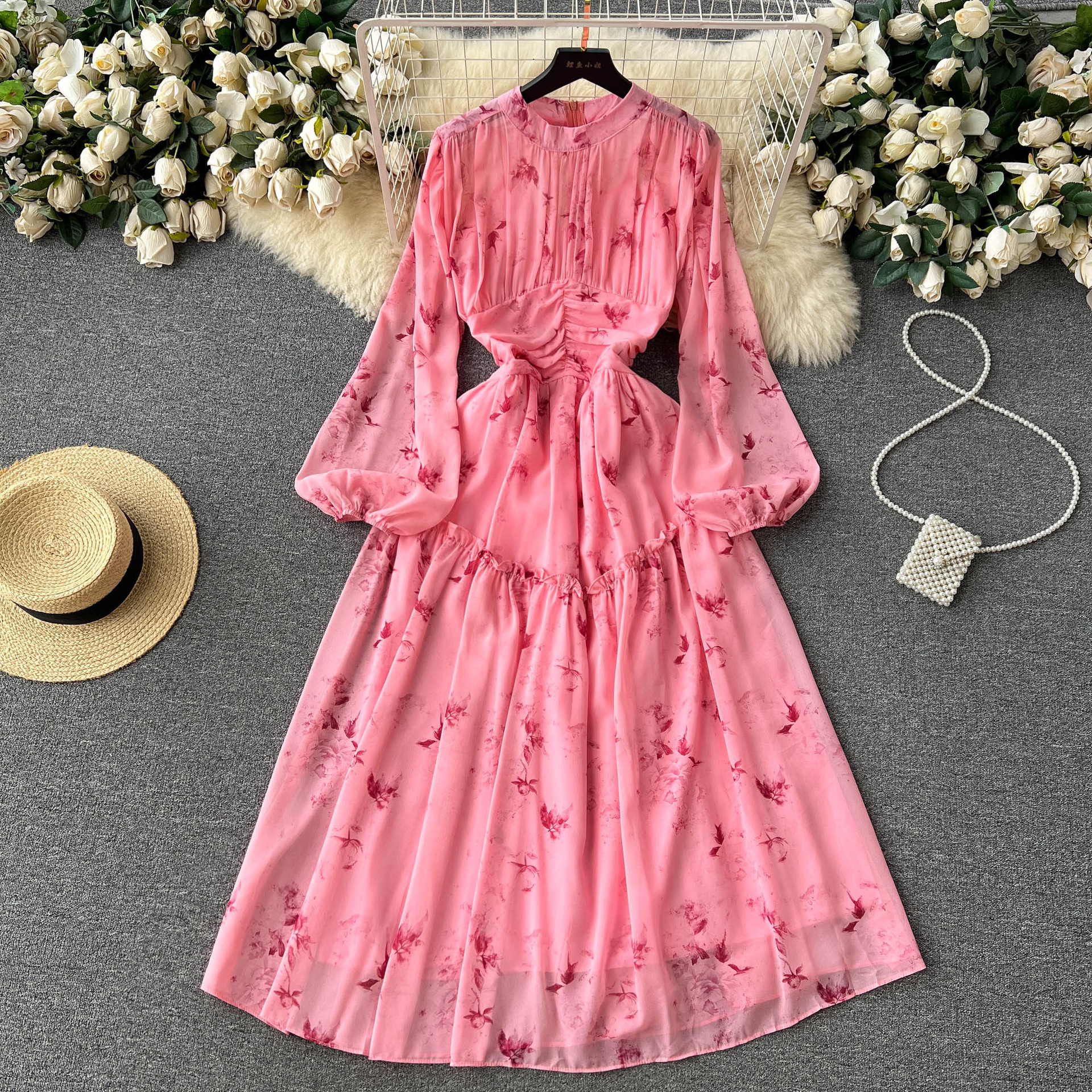 flowery summer dress Fairycore Floral [Extended Sizes] 4XL Style:EE01489BK line silhouette create an Heavy Party Wear Indian light pink cocktail dresses