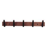 Porte-manteau mural en noyer et alliage d'aluminium avec 5 crochets métalliques, disponible en OEM et ODM, idéal pour l'entrée, le buanderie et la chambre.