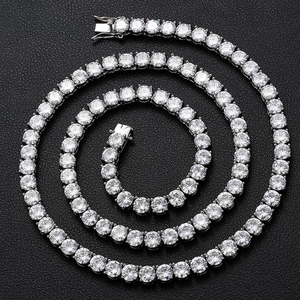 Usine <span class=keywords><strong>prix</strong></span> de gros 3mm Moissanite Tennis chaîne différentes tailles mousqueton fermoir S925 Vvs Tennis chaîne Hip Hop bijoux - Product Image 1