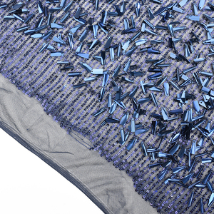 Tissu en maille non tissée de haute qualité en gros, paillettes bleu marine, haute couture avec broderie pour mariage - Product Image 5