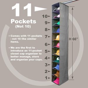 11-Pocket Hanging <b>Hat</b> Organizer Gray Fabric Storage Rack For Closet Cap <b>Holder</b> Behind Door Wall Mount - Product Image 2