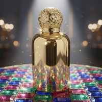 Flacon de parfum en verre recyclable avec revêtement UV doré personnalisé, avec pompe pulvérisatrice, capacité de 100 ml, doré pour le bouchon, forme ronde, emballage