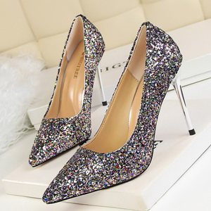 Di modo di estate sandali di perle nero basso a punta col tacco alto pantofole signore degli alti talloni - Product Image 4