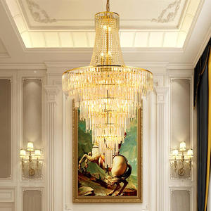 Luxurious Golden hanging <b>lamp</b> staircase <b>living</b> <b>room</b> luxury gold k9 crystal chandeliers - Product Image 5