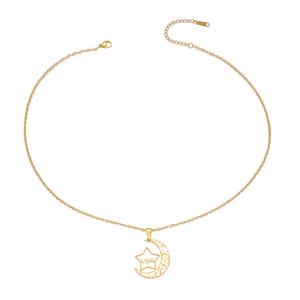 Colar de Moda em Aço Inoxidável PVD com Pingente de Caligrafia Árabe Islâmica Allah Lua e Estrela, Joias Atacado Eid - Product Image 6