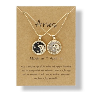 Collar <span class=keywords><strong>de</strong></span> Resina con Colgante <span class=keywords><strong>de</strong></span> Día y Noche para Mejores Amigos, Parejas, Chapado en Oro, con los 12 Signos <span class=keywords><strong>del</strong></span> Zodiaco - Product Image 1