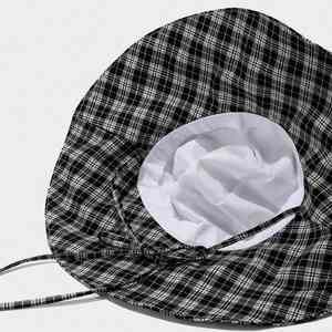 Chapeau de soleil tendance à large bord à carreaux pour femme, pliable, idéal pour le printemps, les voyages en extérieur, l'été, les vacances à la mer, la plage, style décontracté, type pêcheur - Product Image 5