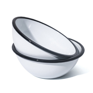 Bol de service rond en métal émail, 50/11/14/18 cm, bol mélangeur blanc et brossé avec bordure noire - Product Image 2