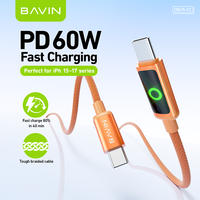 Kabel Tipe C BAVIN Berkualitas Tinggi dan Tahan Lama CB415 Nylon Braided 60W Pengisian Daya 480 Mbps Transfer Data