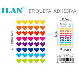 Etichette adesive Ilan a forma di cuore 40 pezzi 5 fogli 11,5x17 cm colorate per etichette di abbigliamento - Product Image 1
