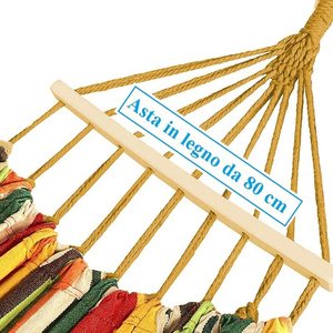 Colorful Striped Outdoor <b>Hammock</b> 200x80cm Wooden Rods For Camping Garden Beach Relaxation - Product Image 4