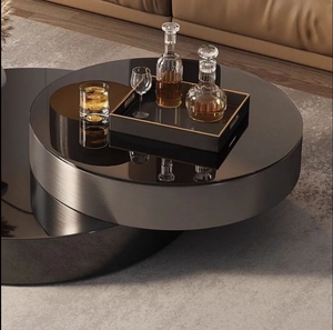 2024 nuovo tavolino da caffè luce italiana di lusso moderno formato rotante rotondo high-end in vetro nero salotto home tavolino - Product Image 6