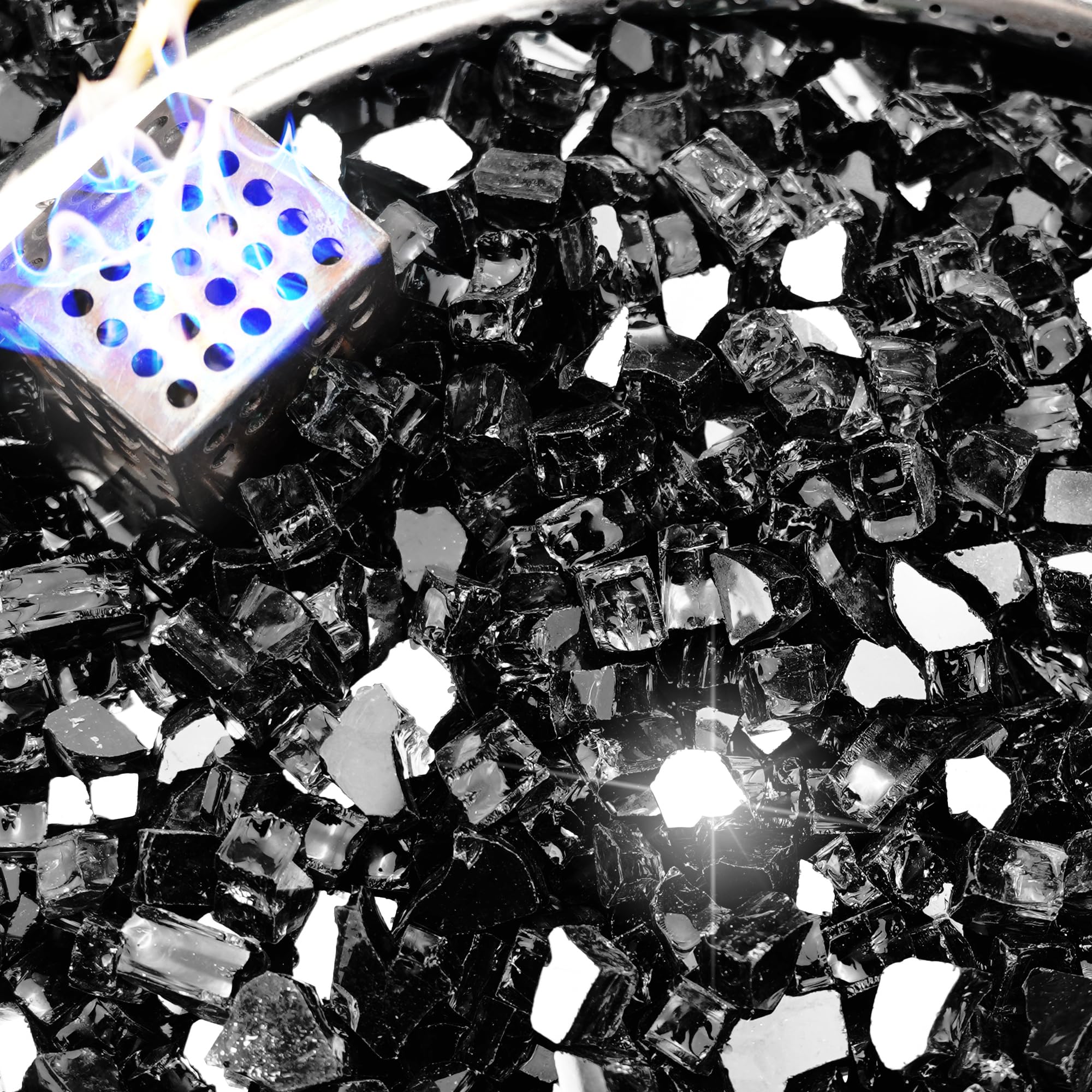Roches de verre réfléchissantes noires pour foyer