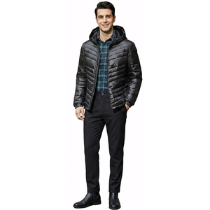 Chaqueta Acolchada de Lona para Hombre, Nueva Colección 2026, Negra Brillante, con Burbujas en la Espalda, Cuello Alto, Estilo Casual Urbano - Product Image 1