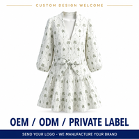 Robe midi personnalisée pour femme, imprimé palmiers, col en V, manches bouffantes, ceinture à nouer, vente en gros, impression personnalisée, usine OEM ODM