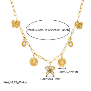 Gold Plated Butterfly Sunflower Rhinestone Pendant Stainless Steel Chain Necklace For Party Daily Wear - Product Image 4